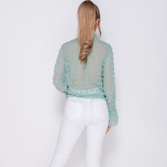 LAST 1! Dobby Shirred High Neck Long Sleeve Top - Picture 5 of 5